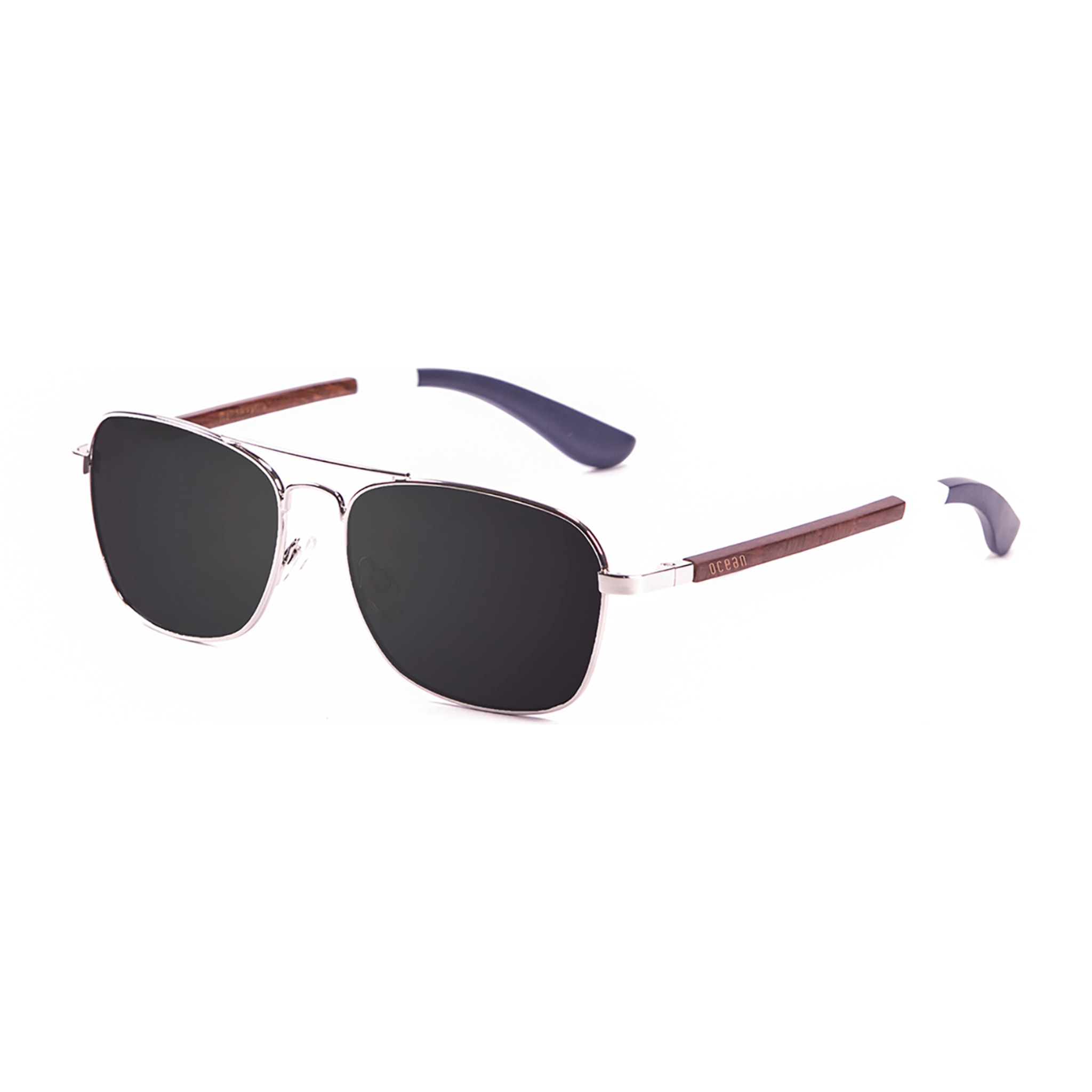 Gafas de sol OCEAN SORRENTO - De brazo de madera de peral azul oscuro con montura frontal de metal azul claro y plata brillante / Ahumada