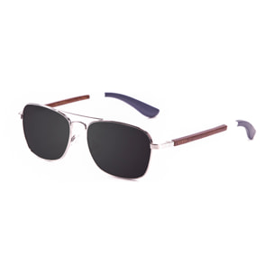 Gafas de sol OCEAN SORRENTO - De brazo de madera de peral azul oscuro con montura frontal de metal azul claro y plata brillante / Ahumada