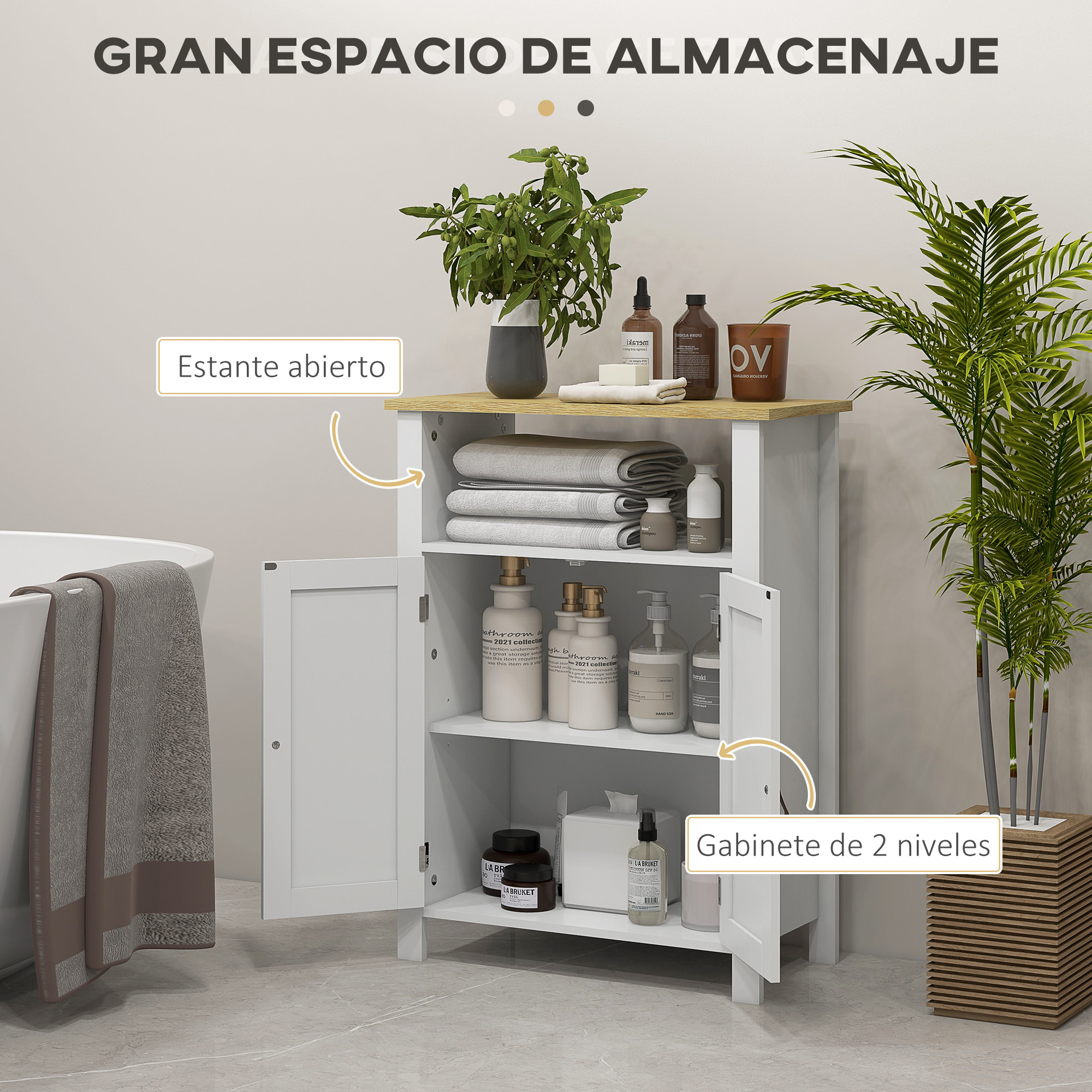 Mueble de Baño Armario de Baño con 2 Puertas Compartimento Abierto y Estantes Ajustables Mueble Auxiliar de Baño Moderno 60x30x80,5 cm Blanco