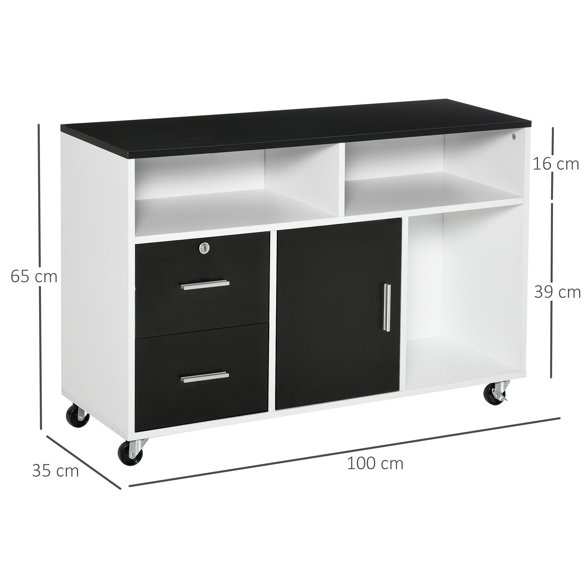 Mueble de Oficina con Armario Cajones Estantes de Melamina 100x35x65 cm Negro y Blanco