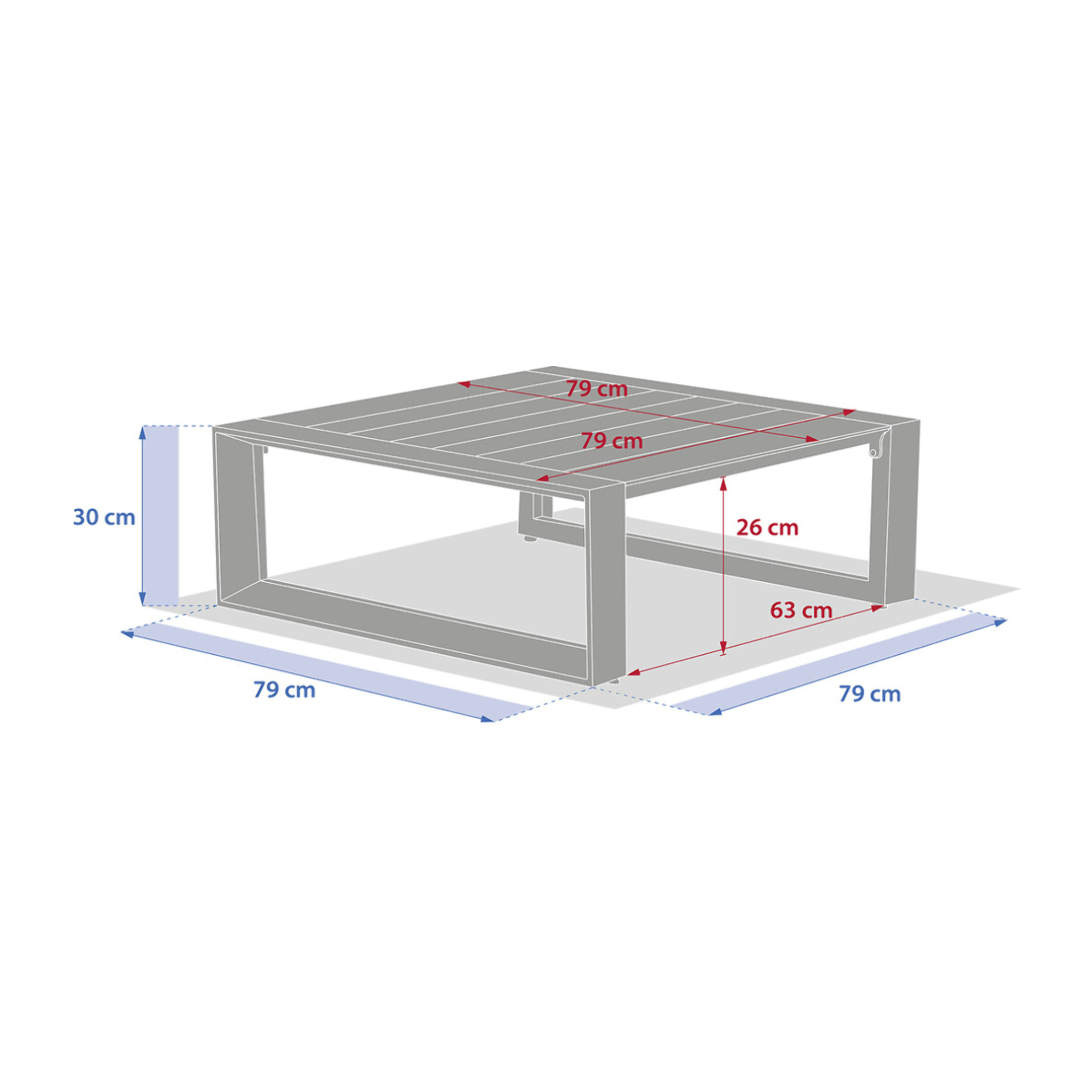 Table basse de jardin carrée "Allure" graphite 79 x 79 x 30cm en aluminium