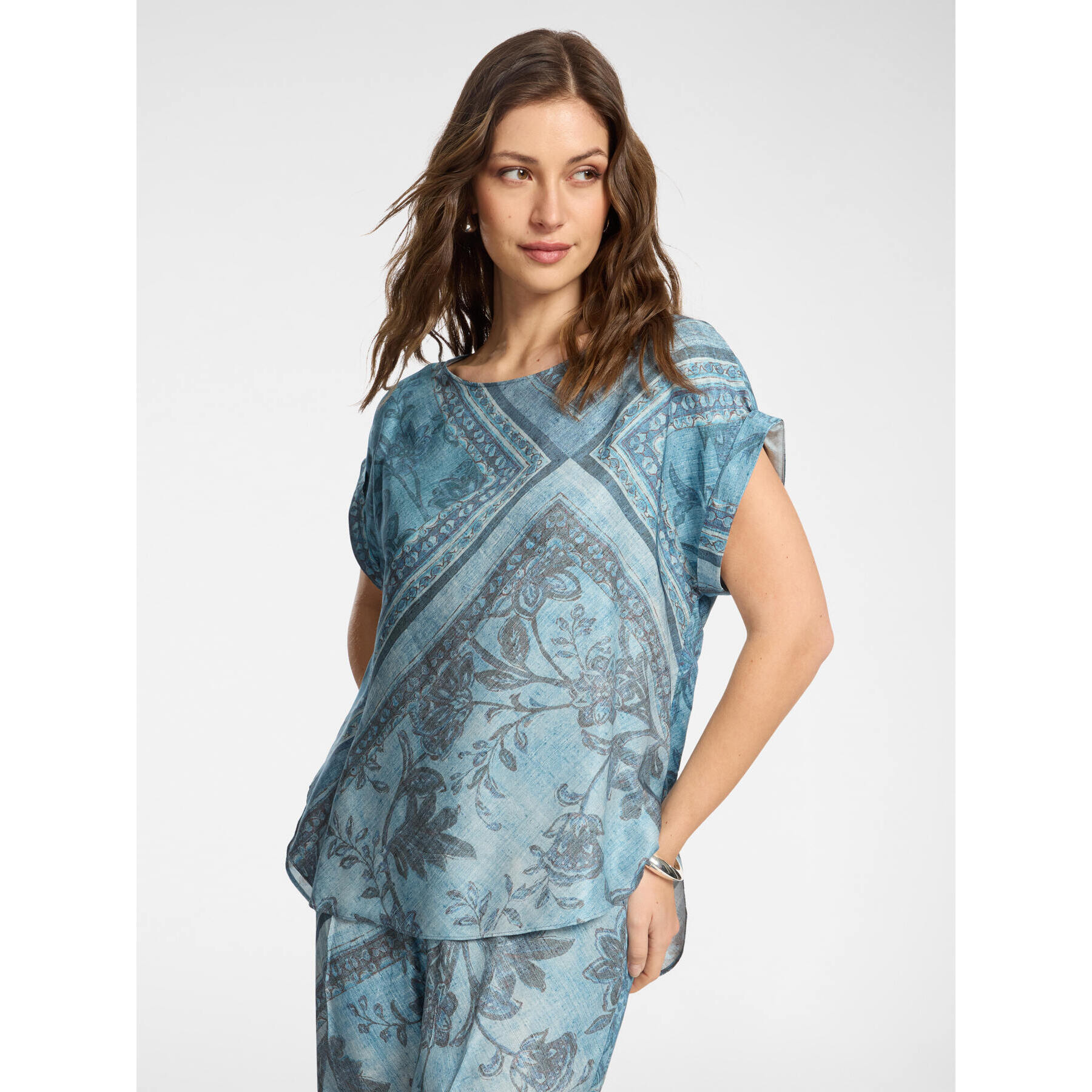 Elena Mirò - Blusa de satén de viscosa estampada - Azul