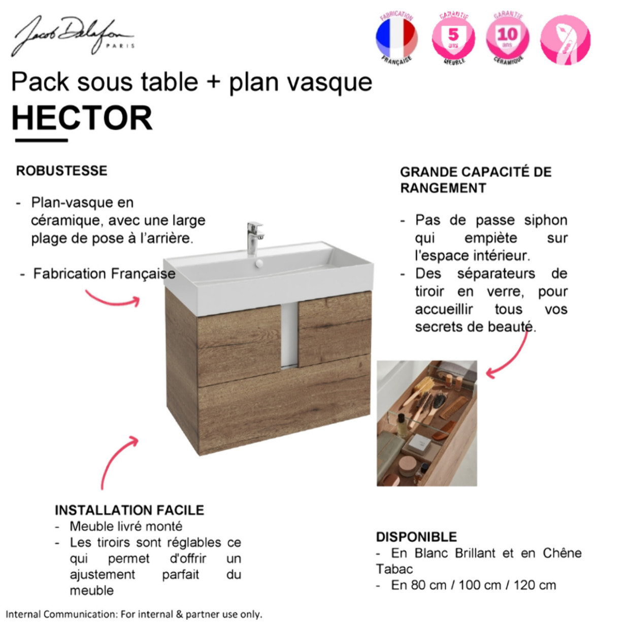 Meuble simple vasque 100 cm Hector chêne tabac