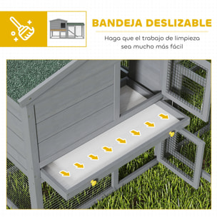 Conejera de Madera de 2 Niveles, Jaula para Conejos Grande con Techo Asfáltico, Bandeja Extraíble y Escalera, Conejera para Exterior, para Cobayas y Hámsteres, 150x45x85 cm, Gris