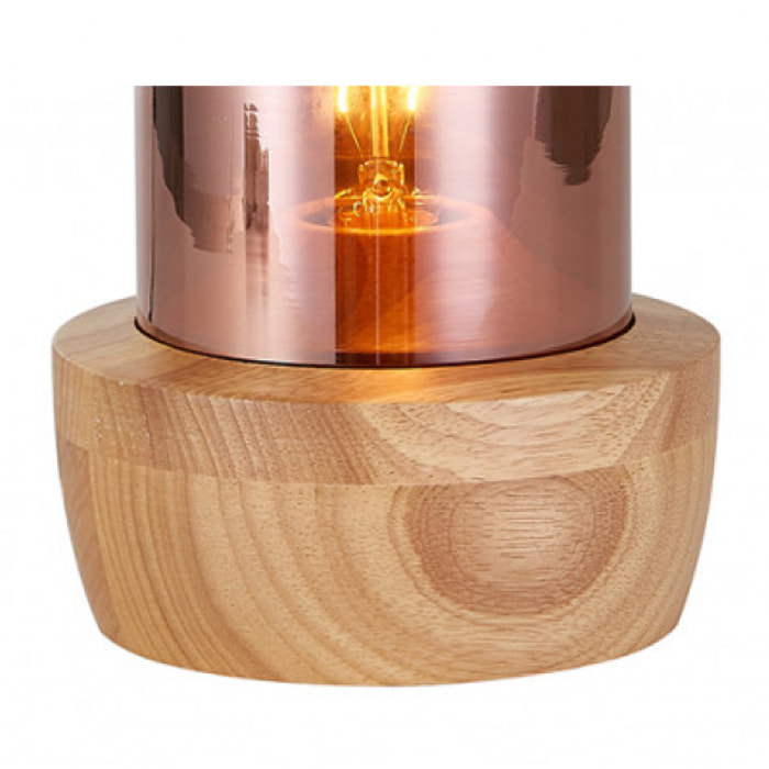 Lampe à poser en verre teinté couleur cuivre et socle bois - CARLA