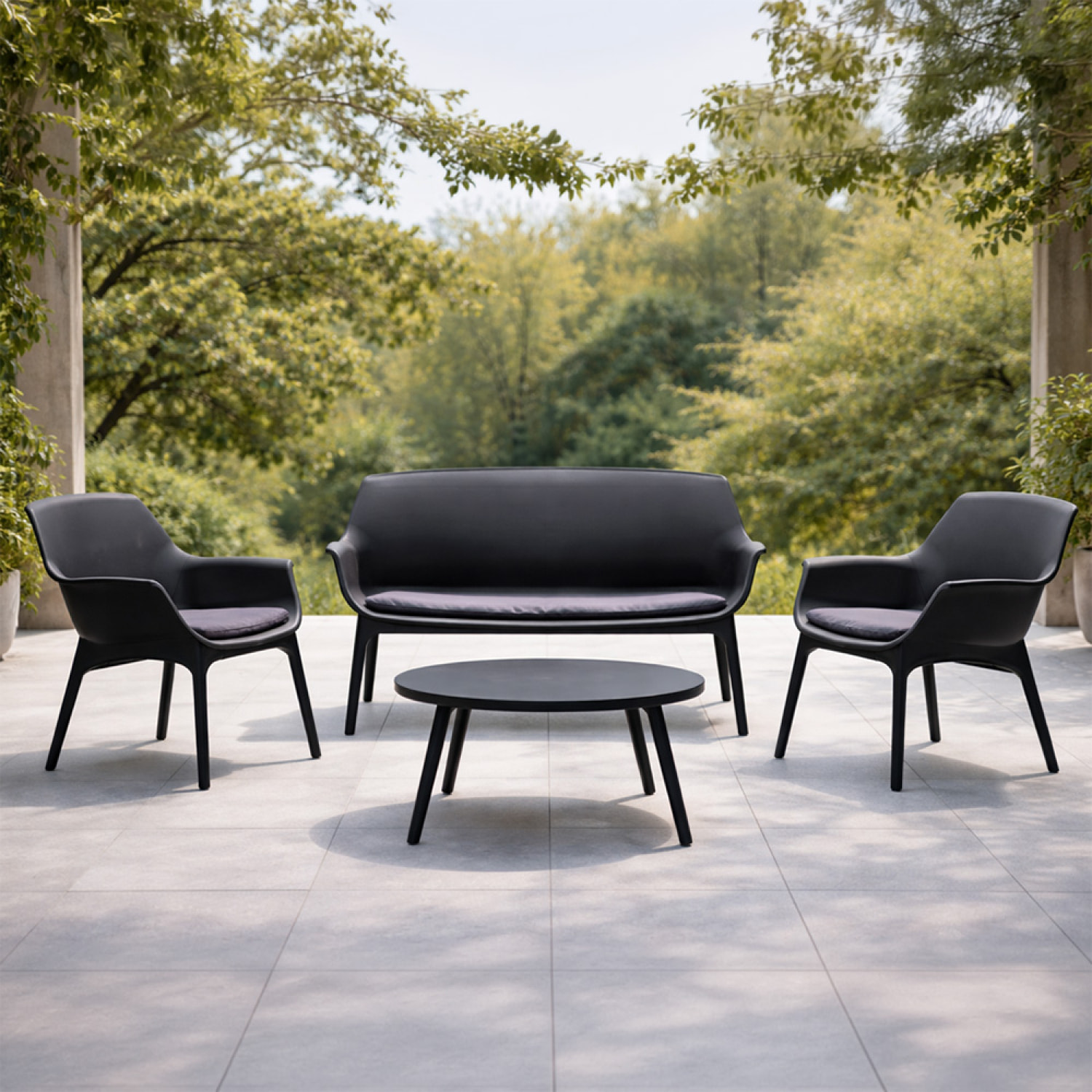 Salon de jardin 4 places gris anthracite avec table basse BUCA