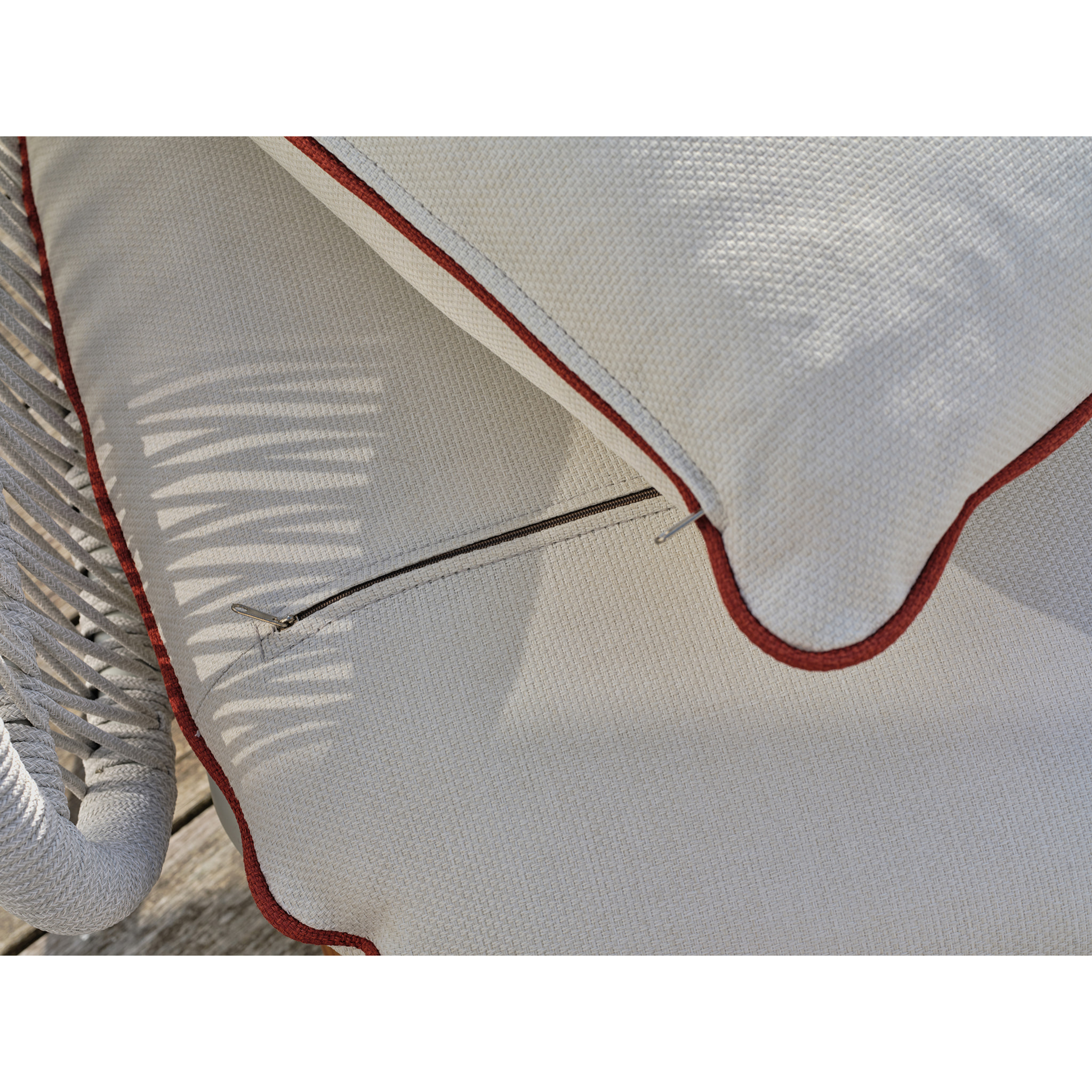 CUZCO - Salon bas de jardin 5 pl en alu imitation bois et corde tissée