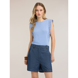 Motivi - Camiseta de mezcla de lino con insertos de encaje - Light - blue