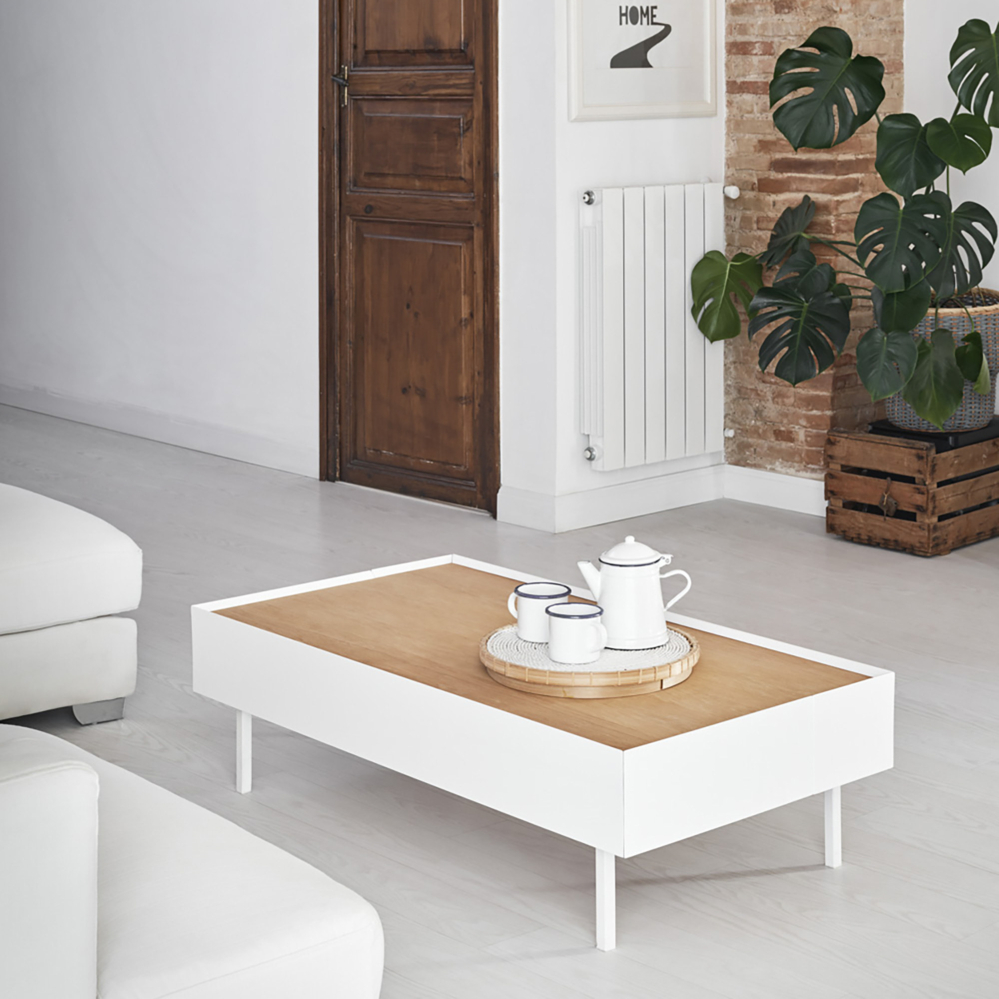 Mesa de centro Arista con 2 cajones blanco