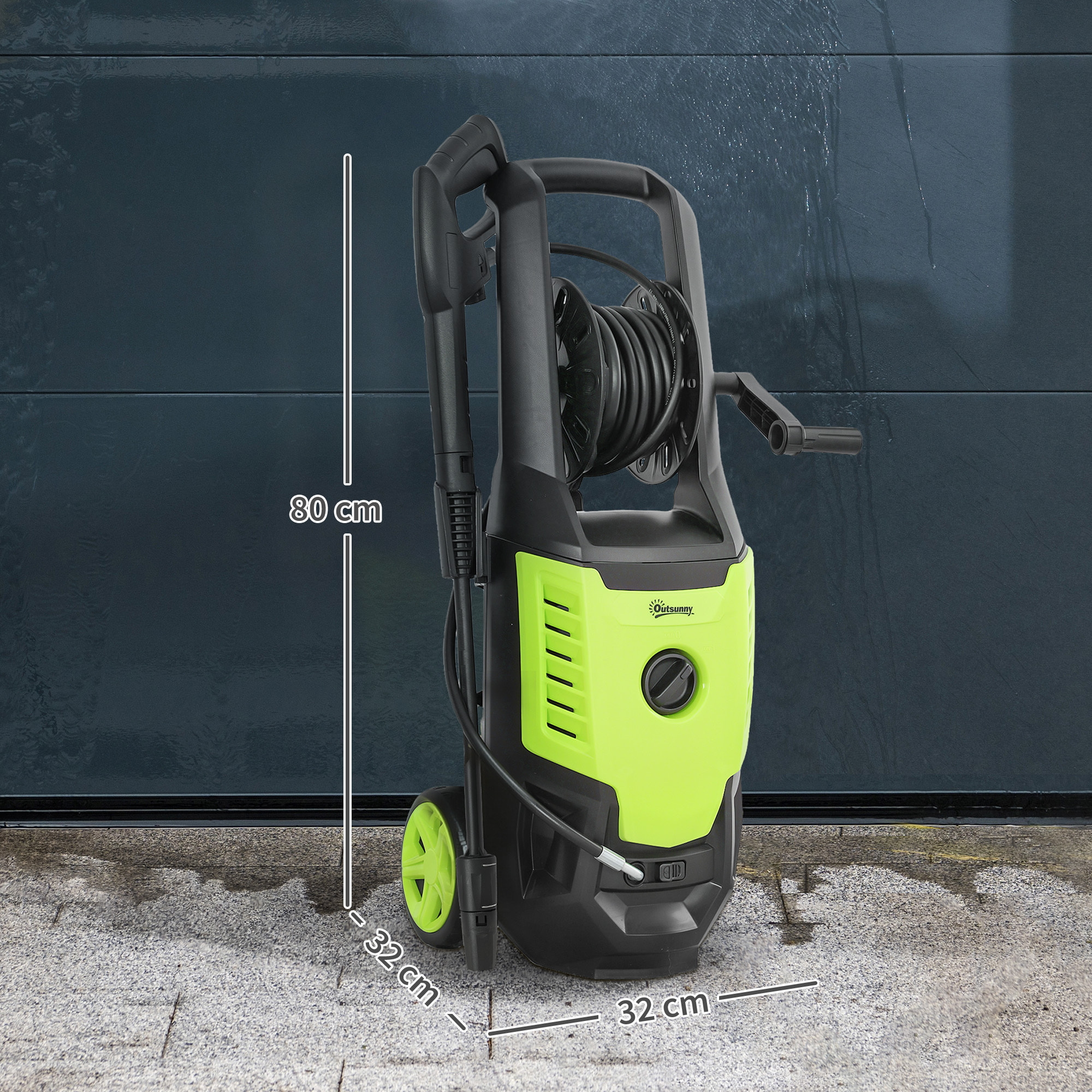 Hidrolimpiadora de Alta Presión 2200W, Presión 170 Bar, Caudal 420 L/h, con Bomba de Aluminio, Parada Automática, Manguera de 6 m, Incluye Botella de Espuma y Boquilla Ajustable Verde y Negro