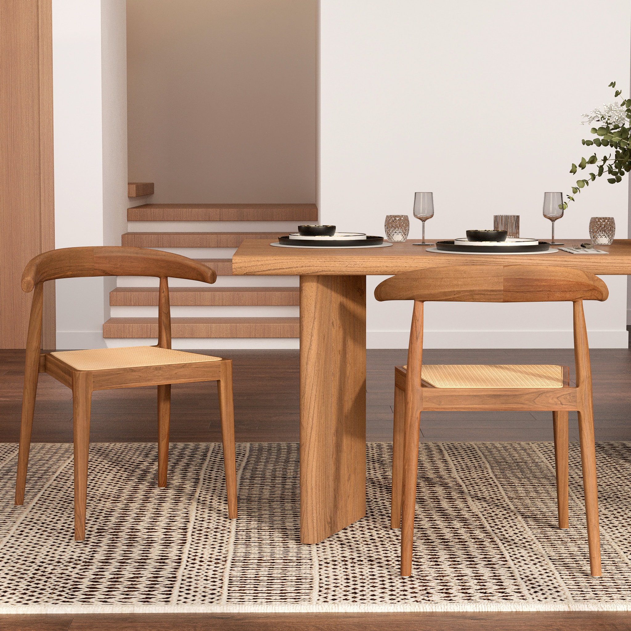 Lot de 2 chaises en bois de teck et cannage en rotin - Alia