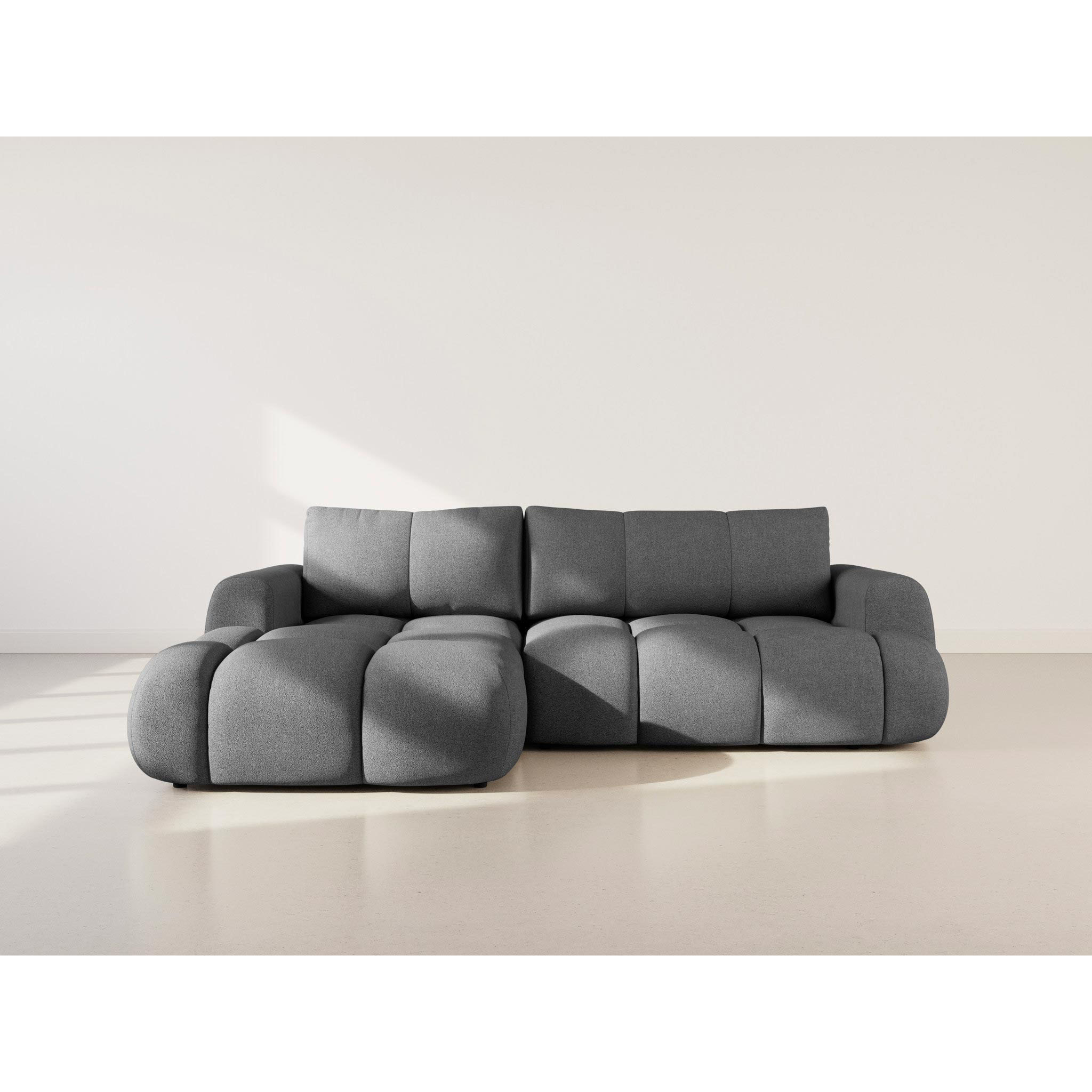 Yulin - Canapé d'angle gauche 4 places convertible avec coffre en tissu bouclette - Gris