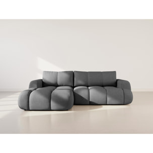 Yulin - Canapé d'angle gauche 4 places convertible avec coffre en tissu bouclette - Gris