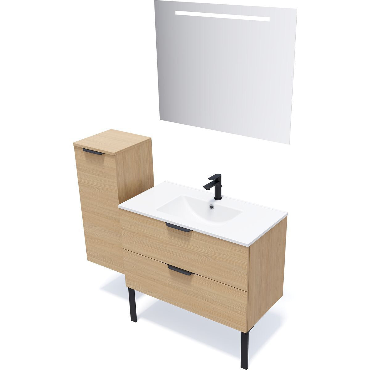 Ensemble vasque intégrée 2 tiroirs + miroir - VENICE