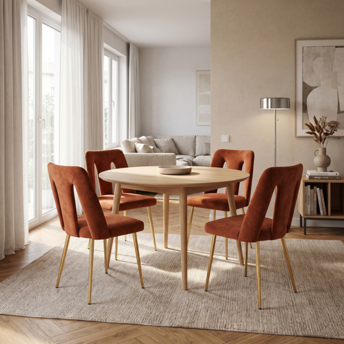 Sedia Imbottita in Effetto Velluto con Schienale Aperto e Gambe Oro, Design Moderno ed Elegante per Sala da Pranzo, Cucina, Soggiorno, Studio e Ufficio