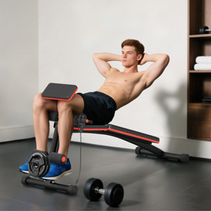 Banco de Musculación Plegable, Banco de Pesas, Respaldo Inclinable de 7 Niveles, Extensión de Pierna, Cojín de Predicador, Banda de Resistencia, para Entrenamiento Completo, Casa Gimnasio, Rojo