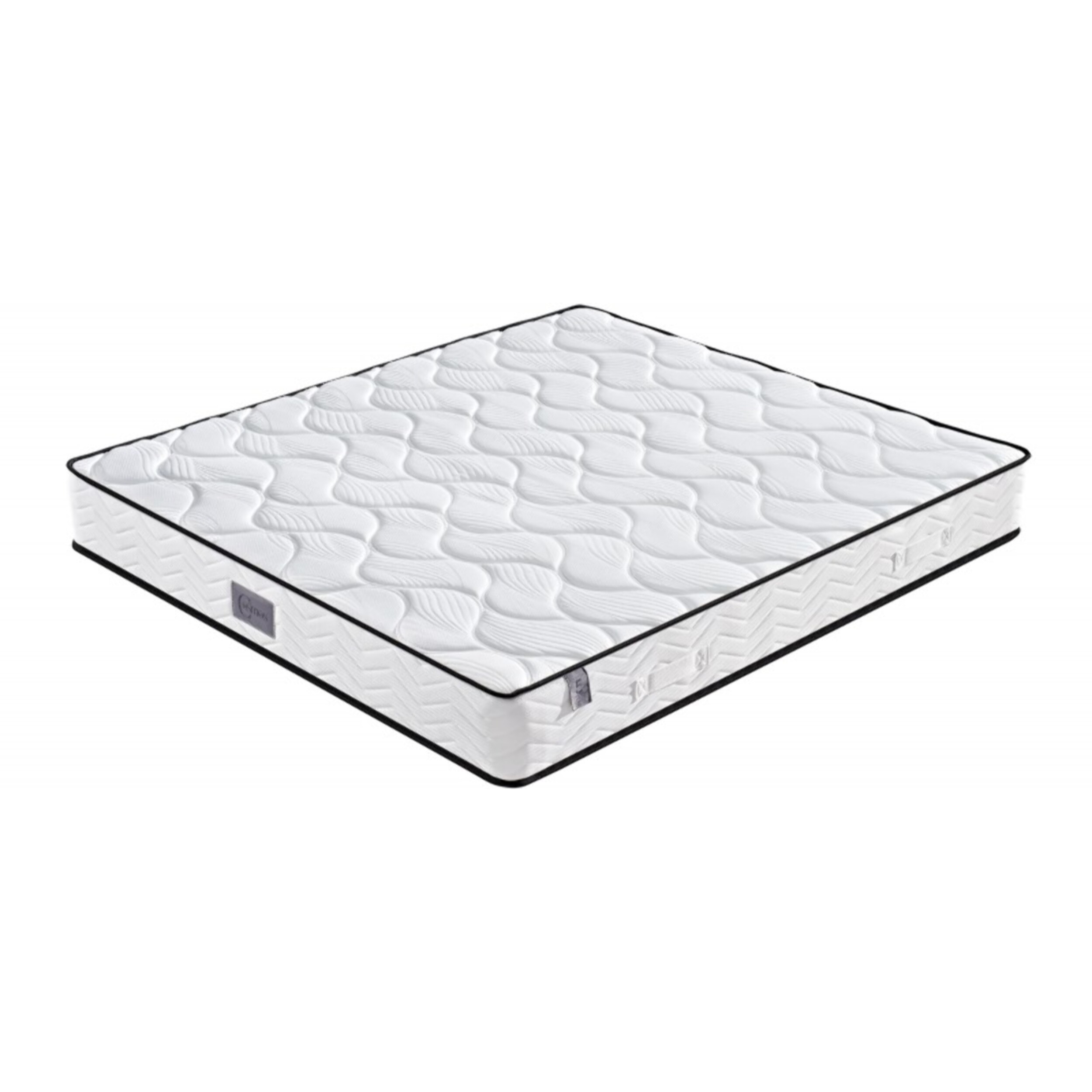 Ensemble Matelas Cosmos ressorts et mémoire de forme avec son sommier Cancun en tissu gris clair