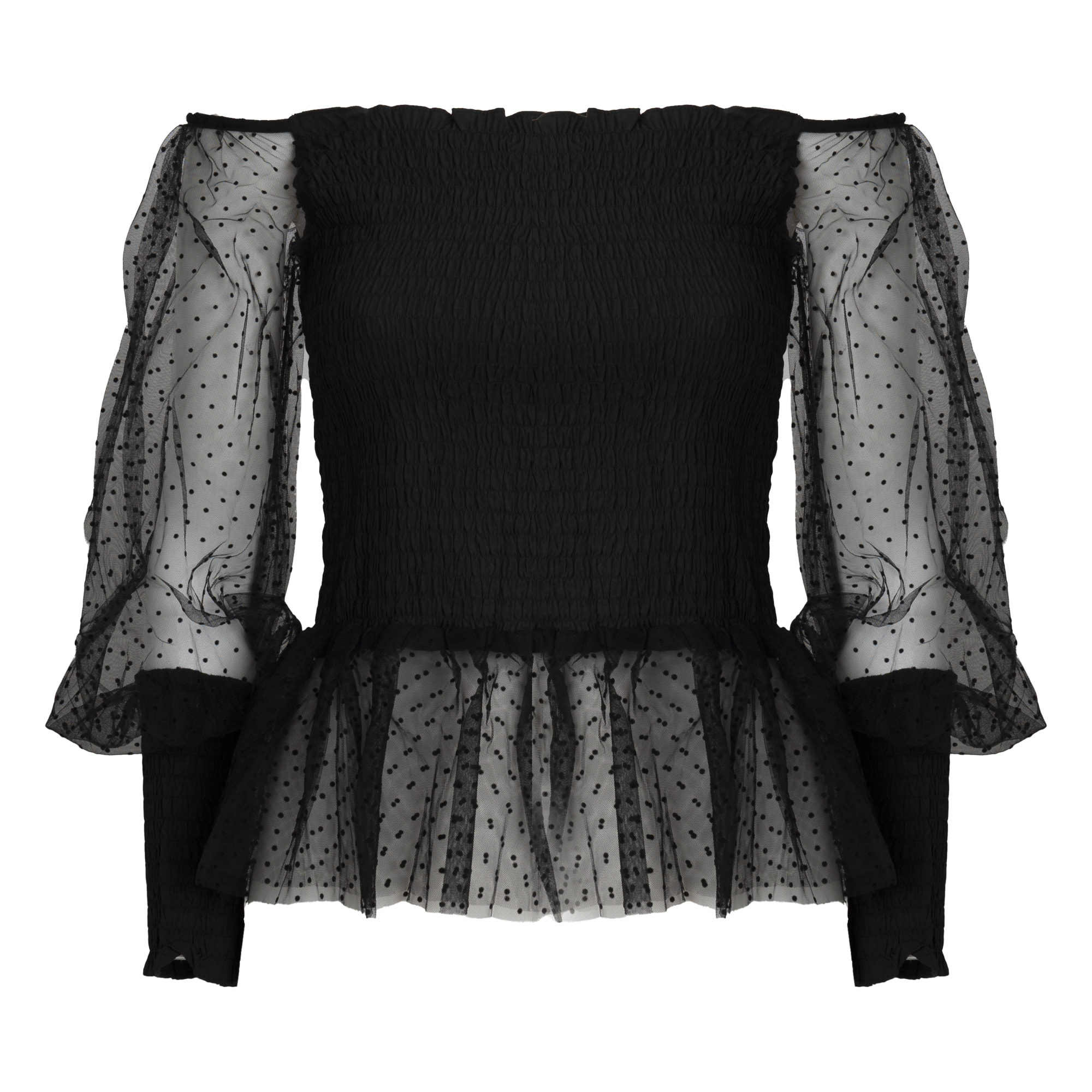 BLUSA SHIRRED CON MANICHE IN TULLE