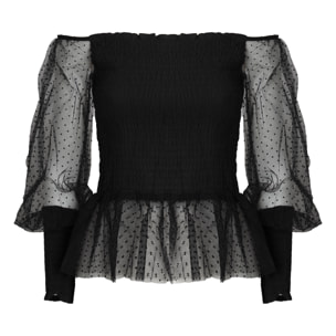 BLUSA SHIRRED CON MANICHE IN TULLE