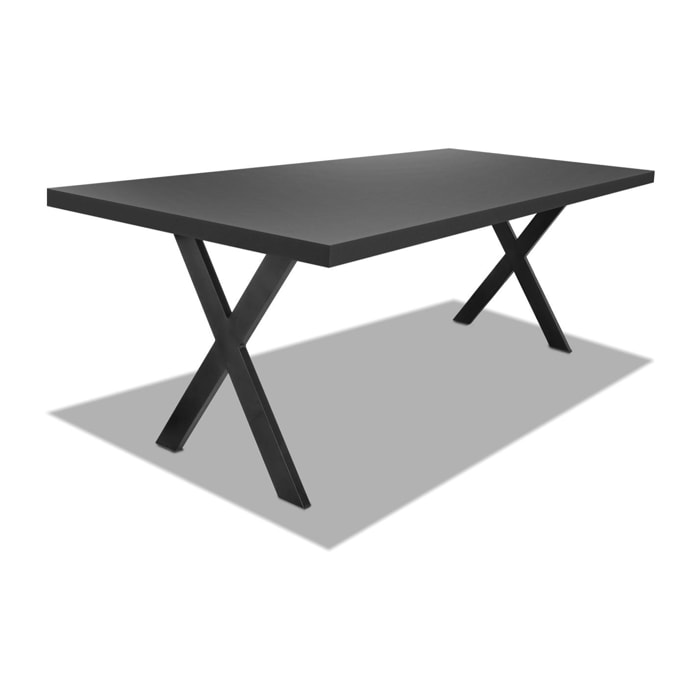 Tavolo da pranzo 220x100cm in legno e metallo con piedi ad ''X'' e ripiano in colore legno nero