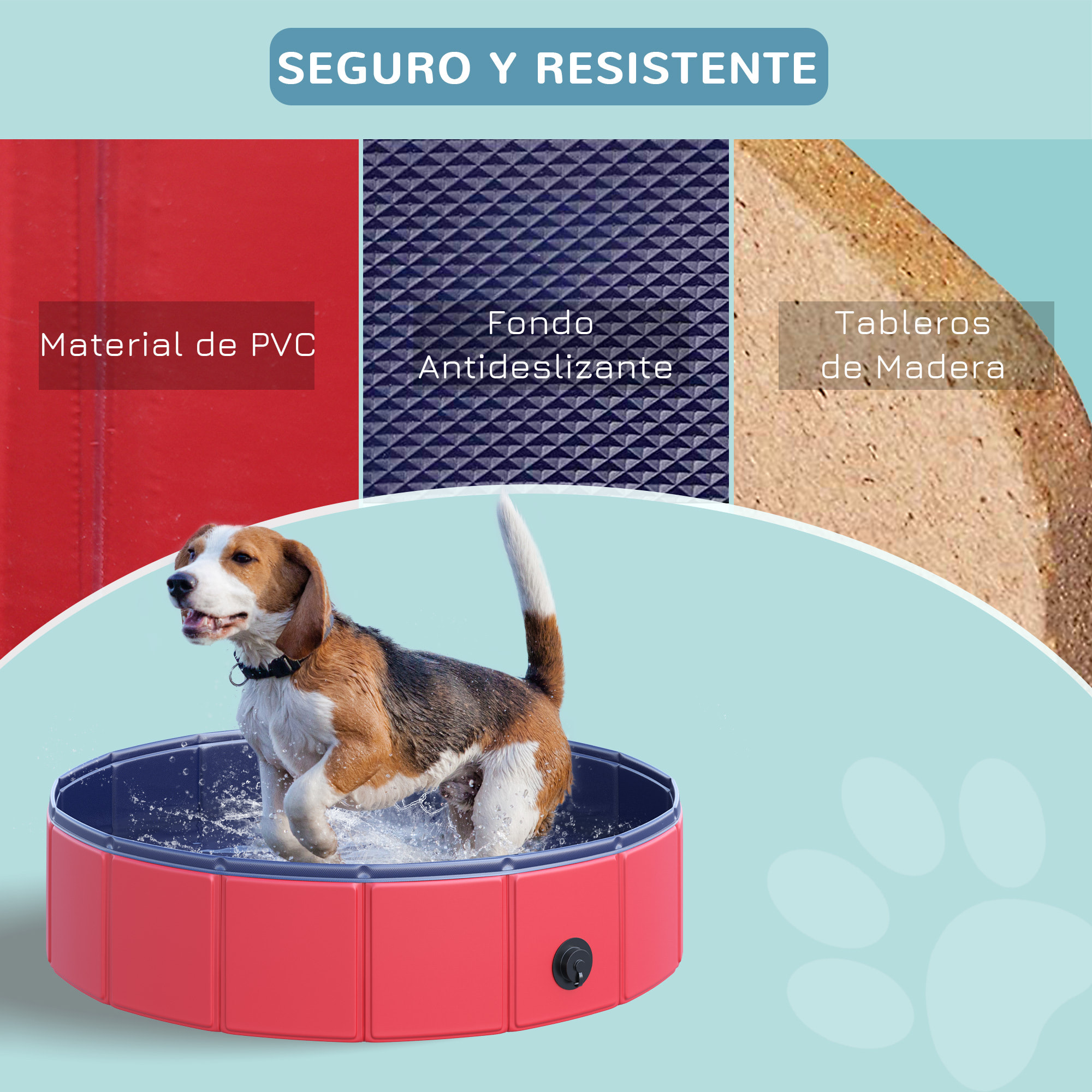 PawHut Piscina Plegable para Perros Gatos Bañera Portátil para Mascotas PVC Antideslizante Múltiples Usos para Interiores y Exteriores Ø80x20 cm Rojo