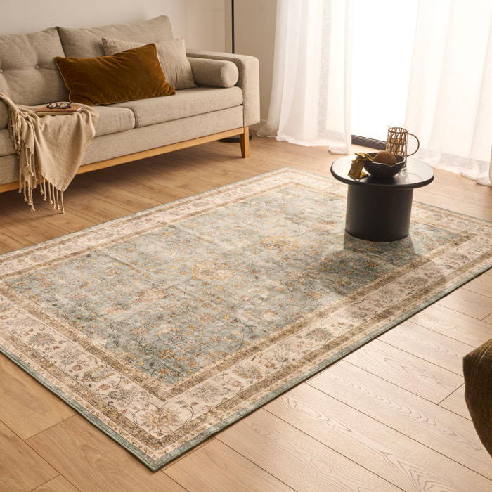 OTTOMAN - Tapis à poils courts doux à motif arabesque turquoise