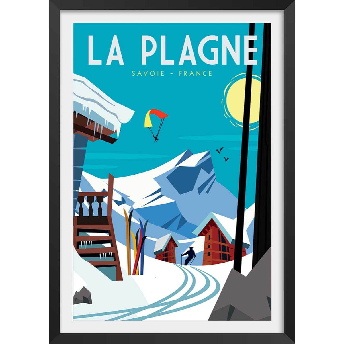 Poster de belle plagne Affiche + cadre en bois - Noir