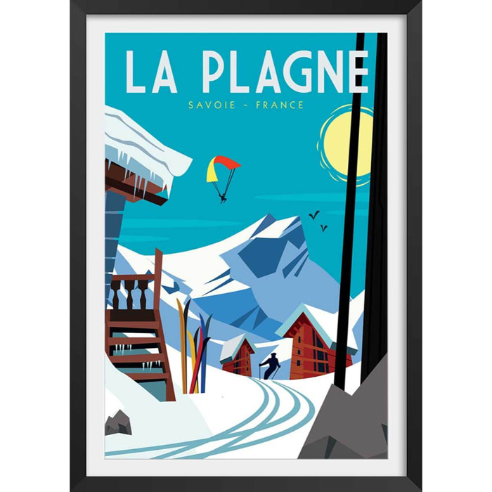 Poster de belle plagne Affiche + cadre en bois - Noir