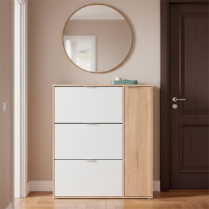 Scarpiera Salvaspazio A 3 Ribalte E 1 Anta Con Ripiani Mobile Porta Scarpe Da 30 Paia Per Ingresso Corridoio Cameretta 106x115x22 Cm Bianco E Rovere