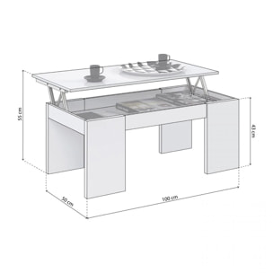 Mesa de centro elevable con almacenaje oculto en blanco 100x43-55 cm Calex Blanco