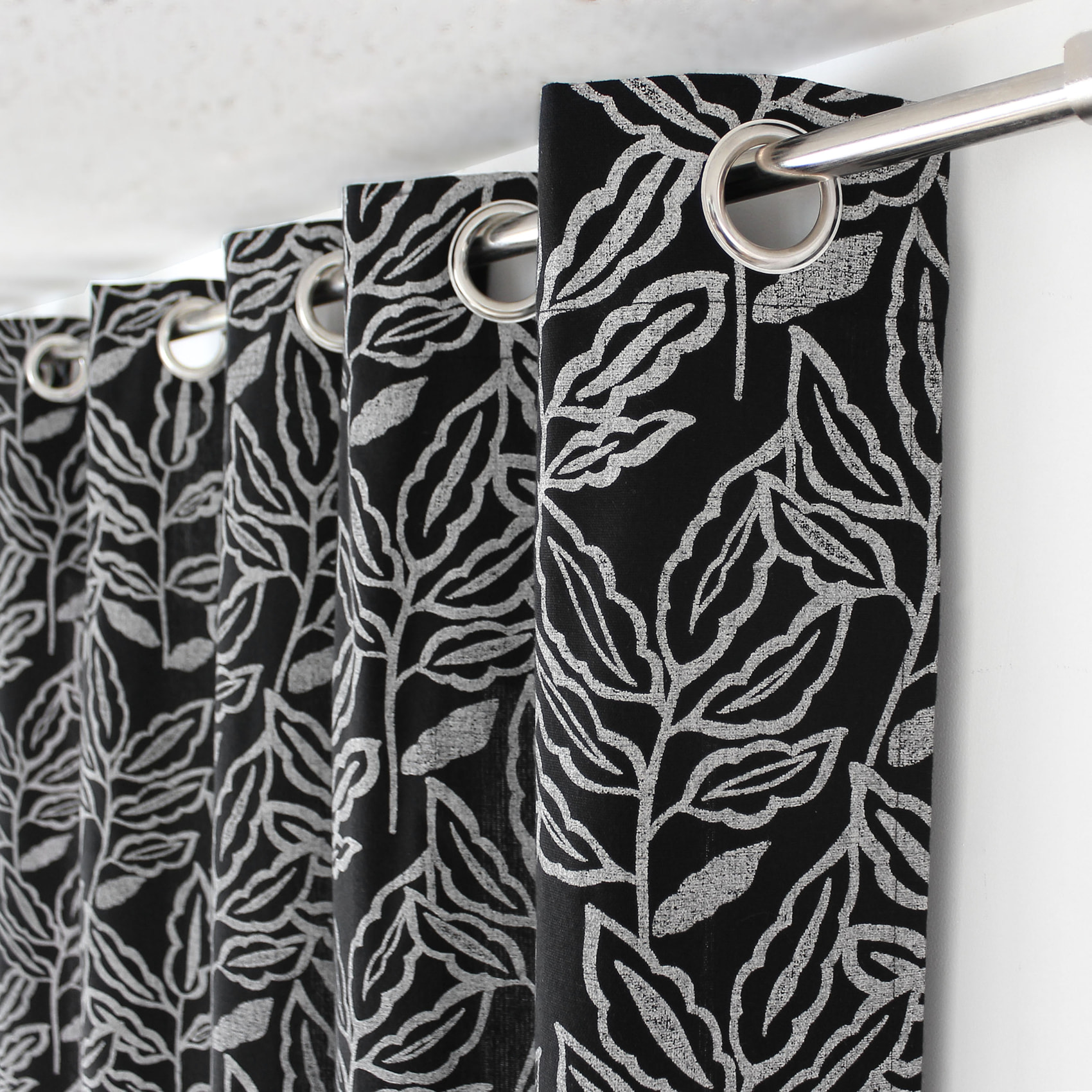 Rideau à oeillets en coton recyclé Chambray - Noir