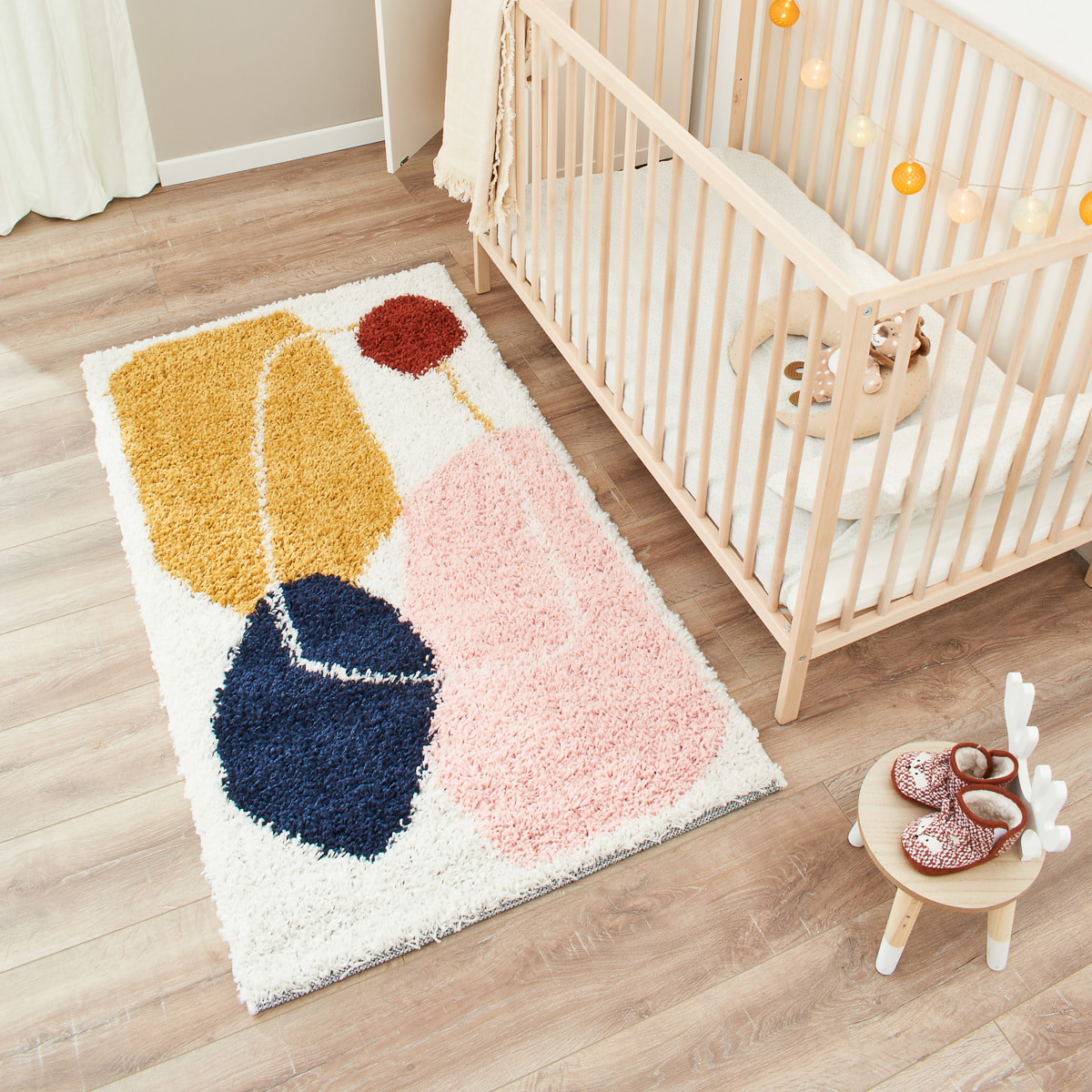 Aquarelle - tapis chambre d'enfant en laine artificielle à motif géométrique multicolore