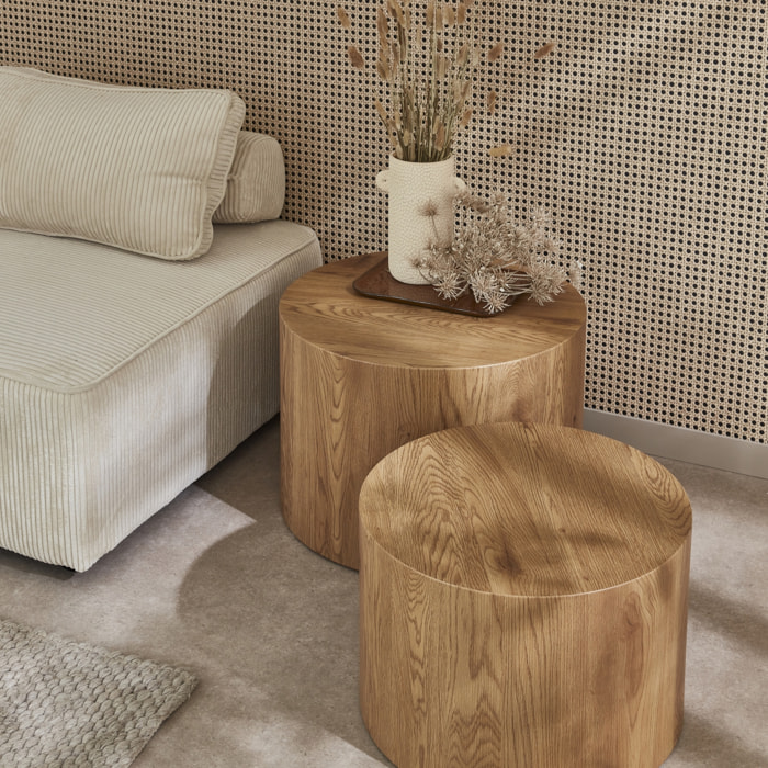 Set de 2 tables basses rondes gigognes décor bois SYLVA