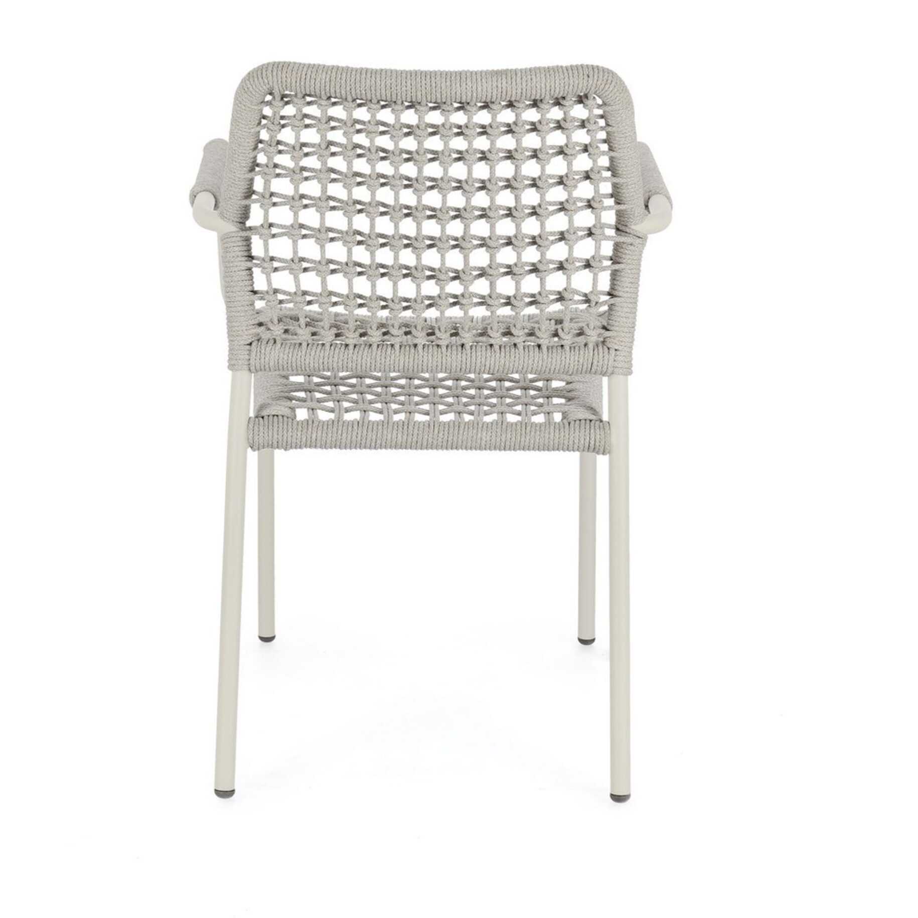 Set di 4 sedie con braccioli MIRANDA in alluminio beige e corda tortora, impilabili