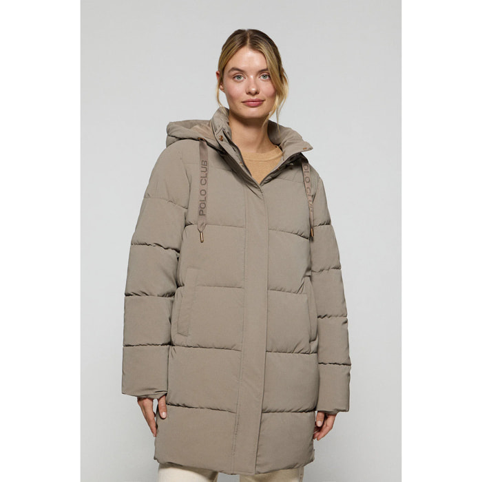 Abrigo Roma color taupe de capucha extraíble y detalles Polo Club