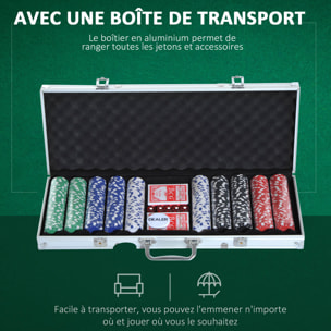 Mallette professionnelle de Poker 500 jetons 2 jeux de cartes 5 dés bouton dealer 2 clés alu