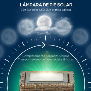 Linterna de Jardín de Ratán Sintético Farola Solar con Luces LED Encendido y Apagado Automático para Terraza Balcón Patio 15,5x15,5x46 cm Arena