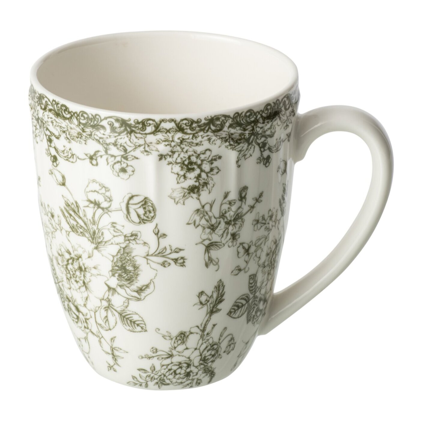J-Line Mug fleurs - céramique - vert foncé/blanc - set de 6