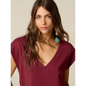 Oltre - Camiseta de algodón con cuello en V - Burgundy