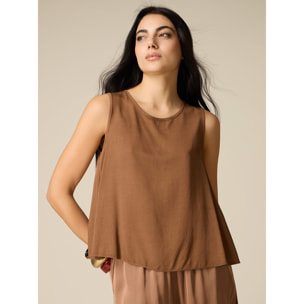 Oltre - Top senza maniche misto lino - Marrone