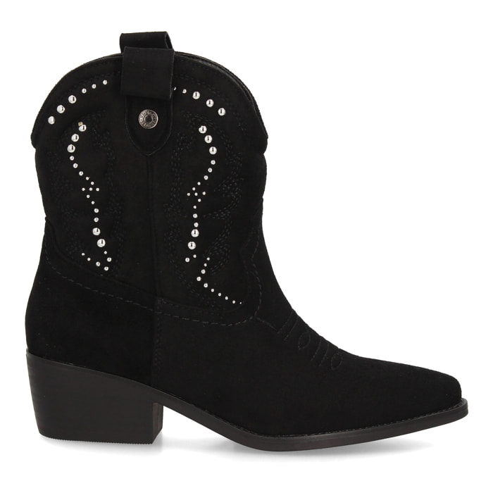 Botas cowboy mujer caña media serraje con tachuelas y tacón bajo