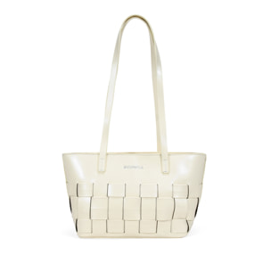 Bolso de hombro beige con trenzado