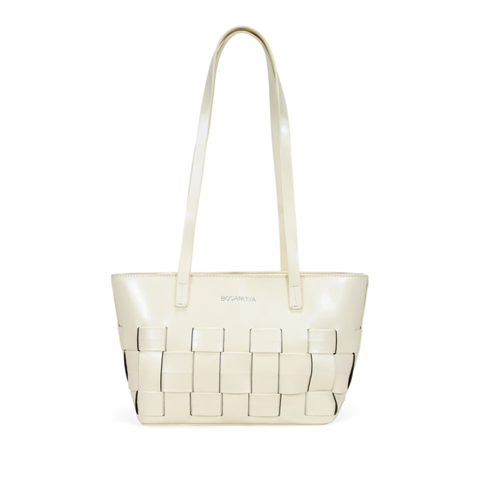 Bolso de hombro beige con trenzado