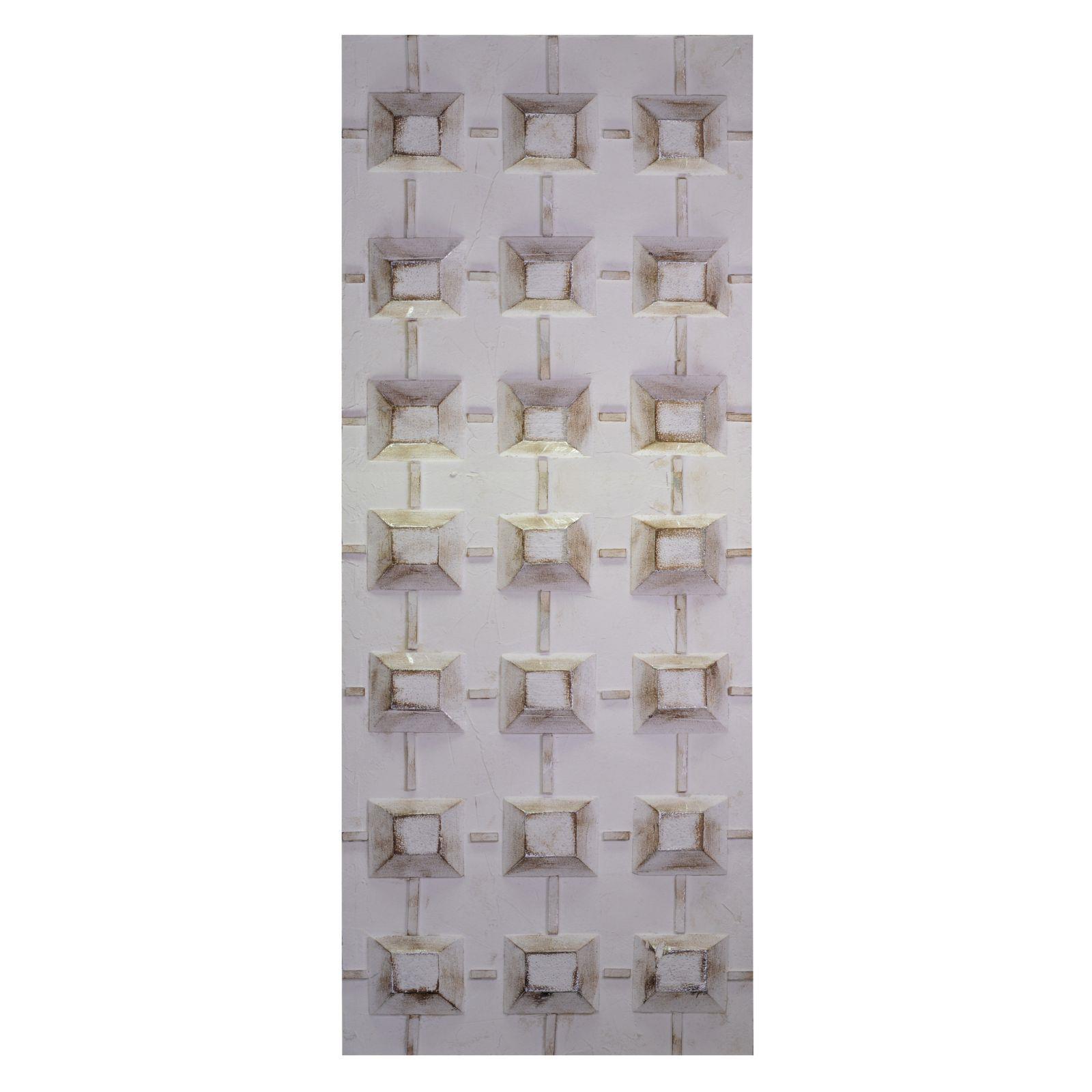 Quadro dipinto bianco con quadretti cm50x150x3/5