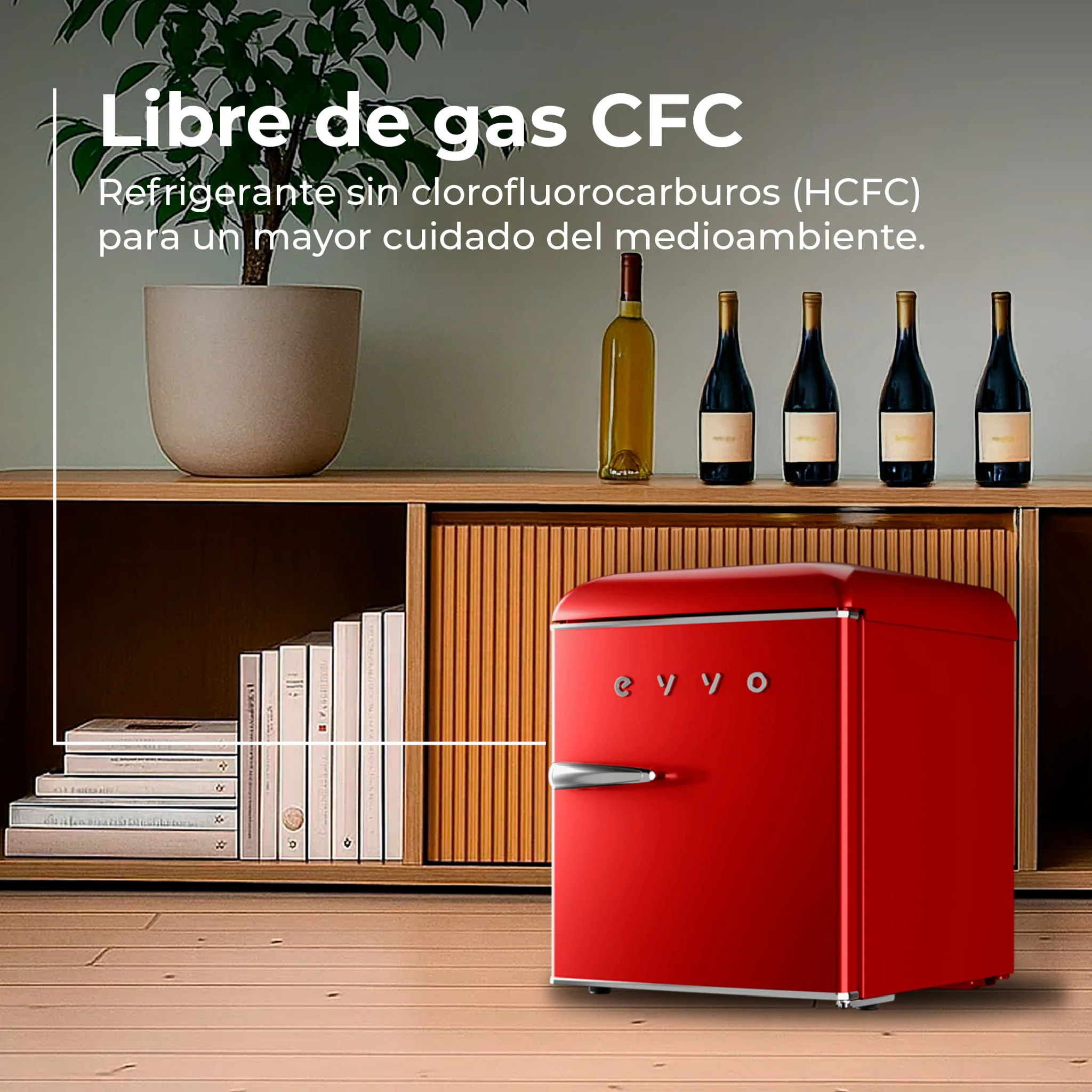 EVVO Frigorífico Mini F20 Retro Rojo, 45 litros, diseño vintage, bajo consumo, silencioso
