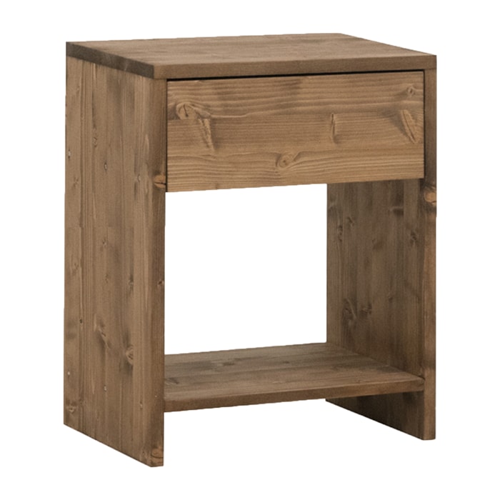 Mesita de noche de madera maciza con un cajón en tono roble oscuro de 50x40cm Alto: 50 Largo: 40 Ancho: 29.5