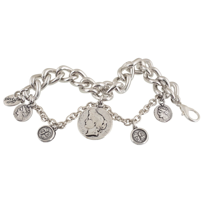 Pulsera cadena plata multi monedas