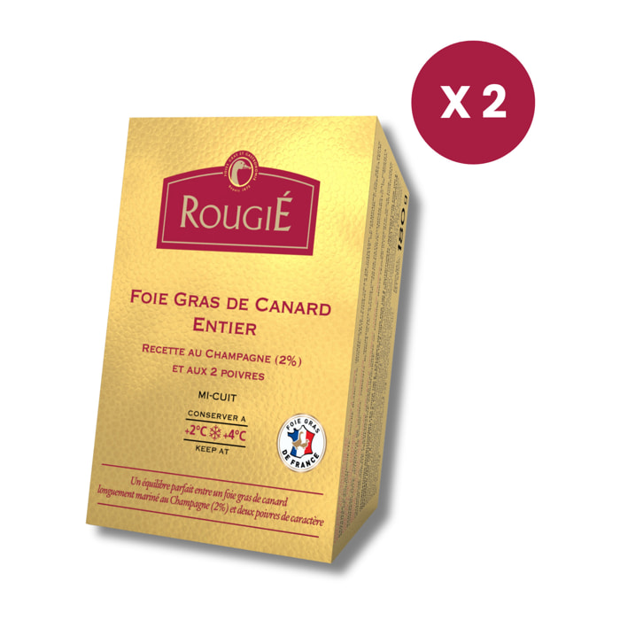 Lot de 2 - Foie Gras de Canard entier recette au champagne et 2 Poivres 180g - mi-cuit