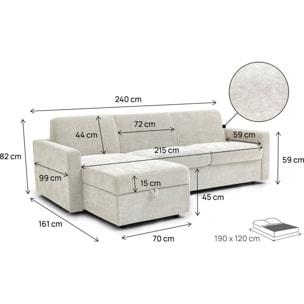Canapé d'angle réversible convertible express en tissu "Celia" - 3 places  - Beige