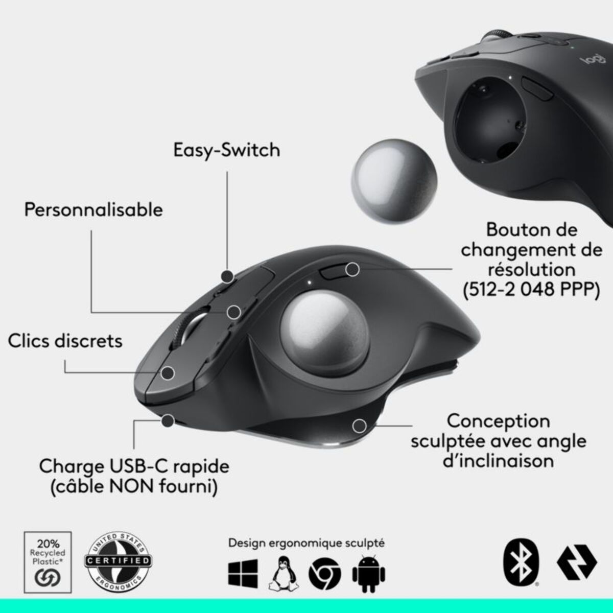 Souris sans fil rechargeable LOGITECH MX Ergo S